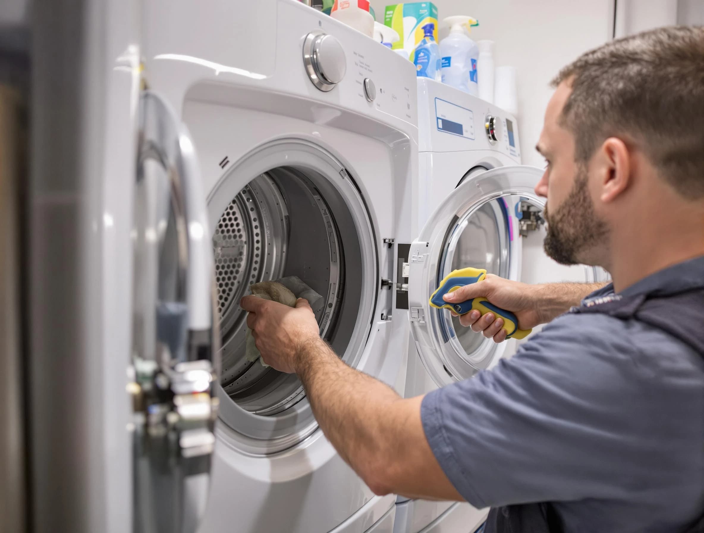 Mesa Dryer Vent Cleaning specialist removing lint buildup from a dryer lint trap system in Mesa