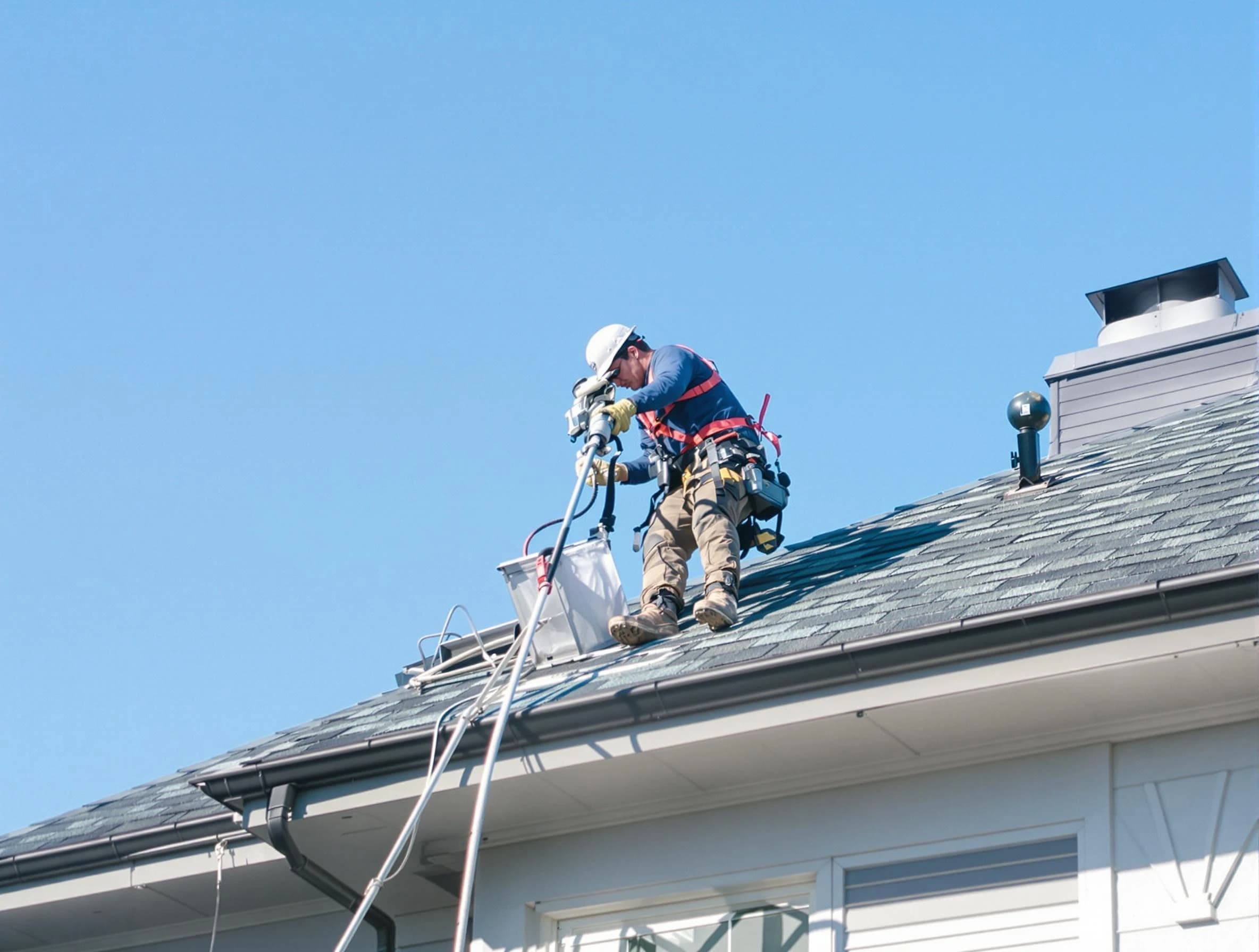 Mesa Dryer Vent Cleaning certified technician cleaning a roof-mounted dryer vent system in Mesa