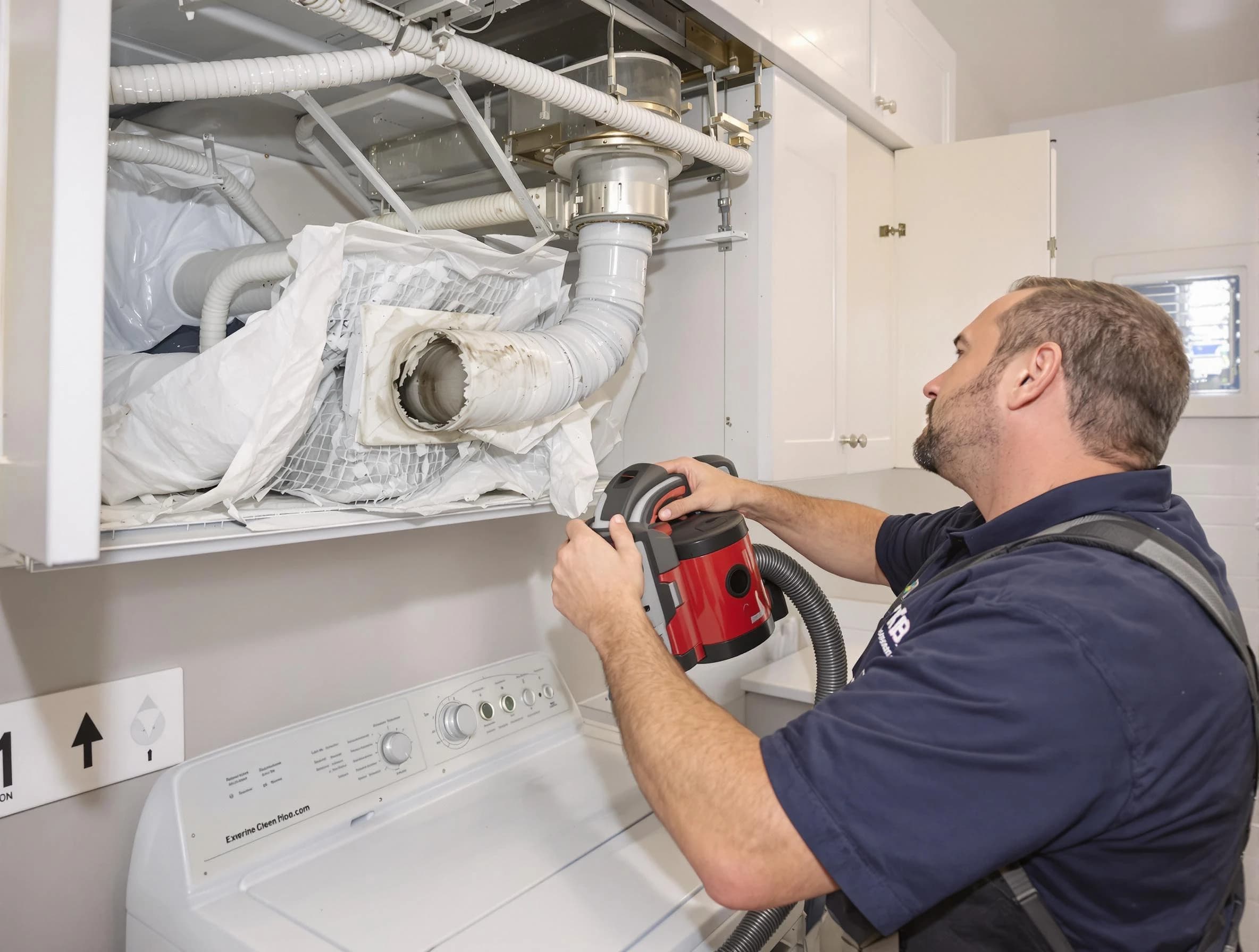 Mesa Dryer Vent Cleaning technician performing professional exhaust vent cleaning at a residential property in Mesa