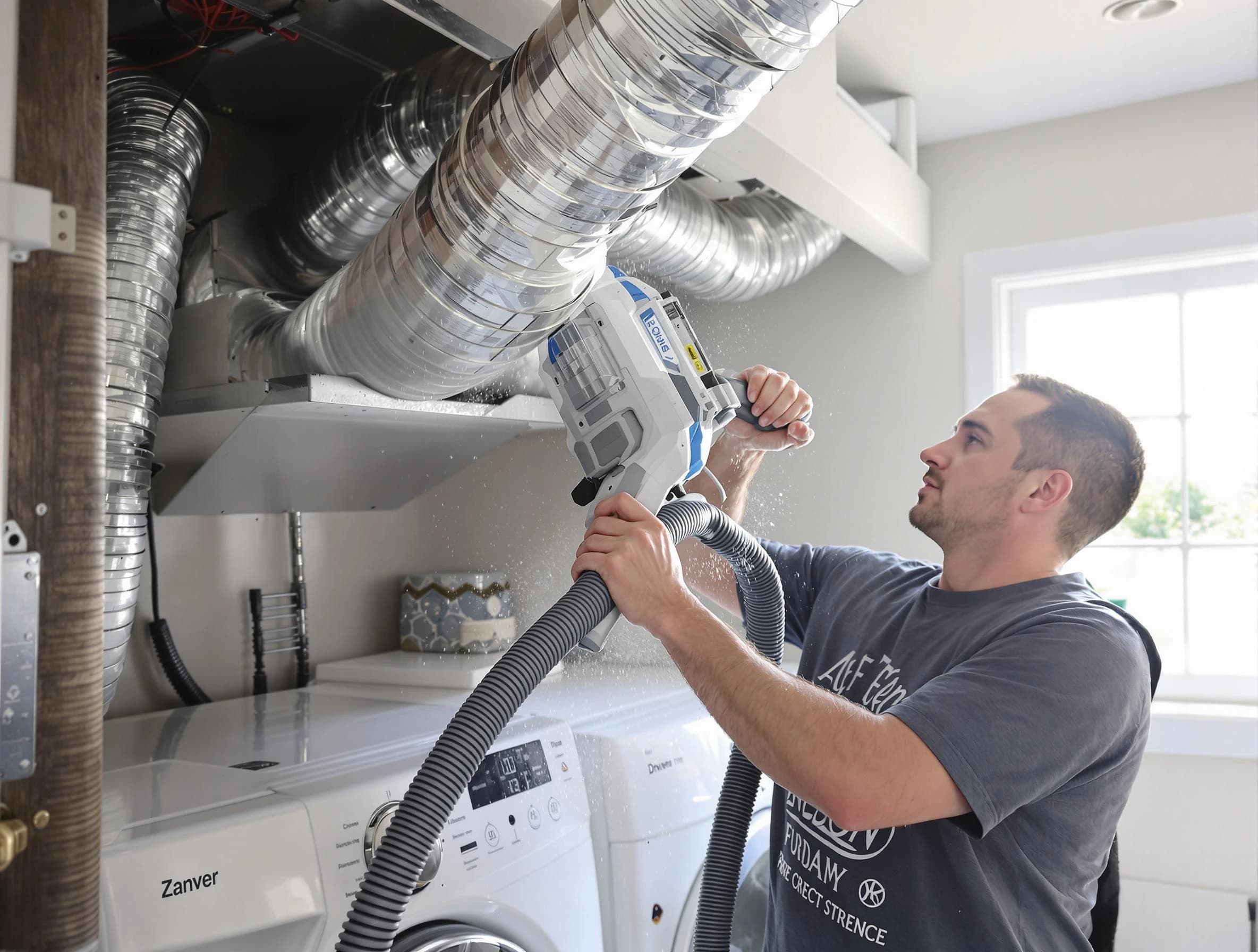 Mesa Dryer Vent Cleaning specialist cleaning deep within a dryer vent duct system in Mesa
