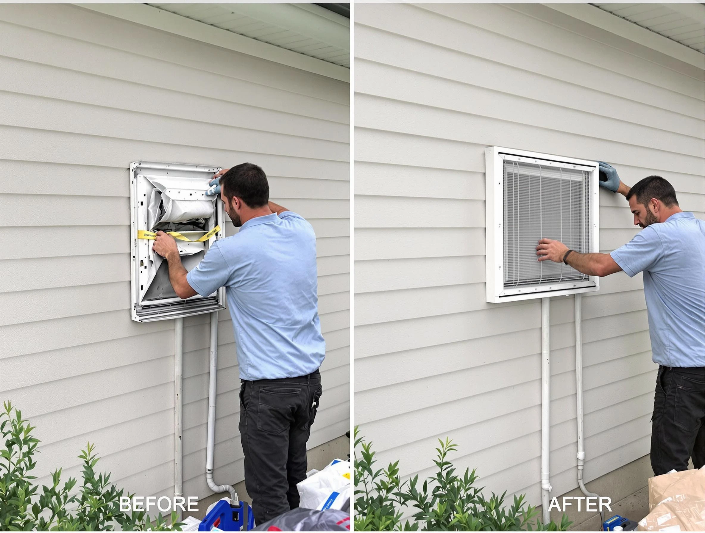 Mesa Dryer Vent Cleaning technician installing high-quality dryer vent cover at a residential property in Mesa